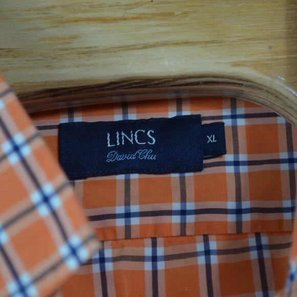 LINCS David Chu XL Orange Plaid Button Down Shirt - Picture 6 of 6